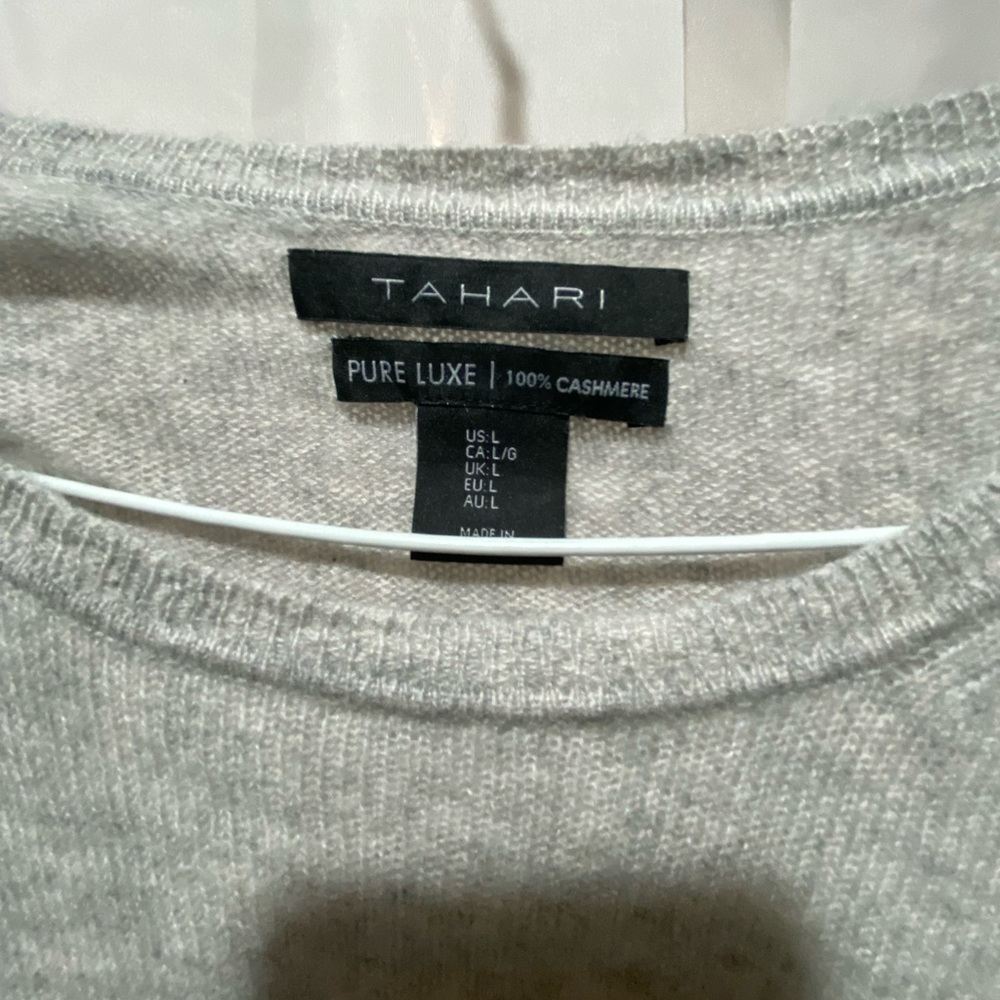 Tahari luxe cashmere sweater women size L grey